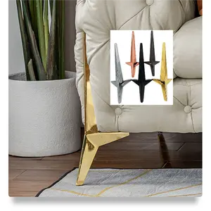 Diamond-Shaped Tripod Leg For Furniture Bases Metal Rhombus Legs For Sofas Metallic Gold Legs For White Sofa Stylish Modern Feet