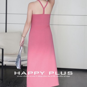 Robe midi dos nu pour femme Happy Plus, couleur unie, coton, grande taille N8953, rose mûre - Product Image 3