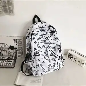 Custom Hot Sales Modern Fashion Graffiti Print Nylon Backpack Large Capacity High School Teens School Bag 17 Inch Kids Backpack