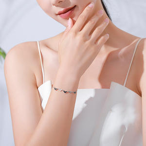 S925 Sterling Silver <b>Black</b> <b>Epoxy</b> <b>Resin</b> Heart Chain Bracelet for Women, Anniversary Gift Customizable copper version - Product Image 2