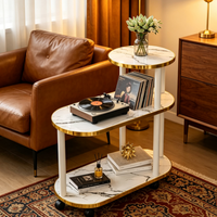 Table d'appoint de luxe légère avec plateau en pierre frittée à motif marbre et étagère de rangement en bois massif, table d'appoint pour canapé de salon