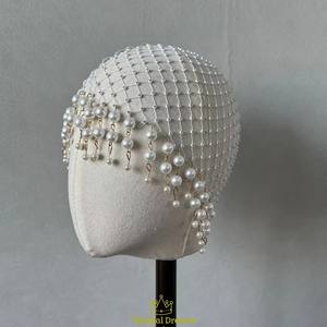 Coiffe de mariée style Flapper en maille avec strass et perles, à pampilles, pour l'Europe et les États-Unis - Product Image 4