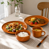 Service de table 4 pièces en céramique Guangda Europe, motif moutarde et orange, assiettes, bols, tasses, résistant à la chaleur, passe au lave-vaisselle