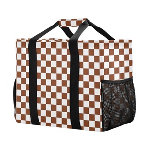 Sac de plage et panier à linge portable en polyester imperméable, motif à carreaux marron, collection Aloha, personnalisable - Product Image 1