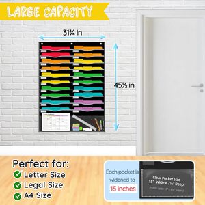 Organisateur de fichiers mural suspendu à 22 poches, format légal, pour accrocher sur la porte, 31 x 45 pouces, en tissu Oxford - Product Image 3