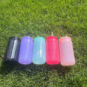 Unbreakable Kids Clear Shaped Beer Cups Colored Macaron 16Oz <b>Plastic</b> Acrylic Soda Can With Colorful Pp Lids - Product Image 3
