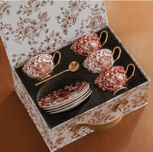 Ensemble de tasses à thé en céramique vintage avec bordure or rose, tasse à thé et soucoupe de luxe européennes pour le thé de l'après-midi, cadeau de mariage et de déménagement - Product Image 6