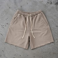 Shorts de jogging vintage délavés à l'acide pour hommes, personnalisés, décontractés, respirants, taille haute, en coton, avec cordon de serrage, coupe et couture originales