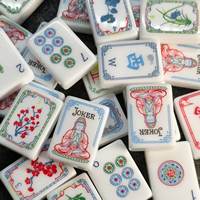 Ensemble de tuiles de mahjong américaines Lotus Family Heritage, 160 pièces en acrylique, gravées Guan Yin Plum, avec tapis offert