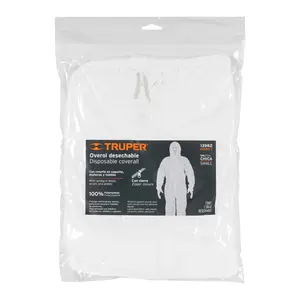 Mono desechable CH Truper tamaño resistente al agua protección química/traje de materiales peligrosos para ropa de sala limpia hecha de PE y PP - Product Image 3