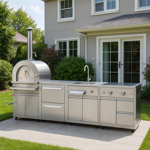 Tùy chỉnh nhà bếp Ngoài Trời Bbq đảo được xây dựng trong bồn rửa và BBQ nướng với bánh xe có thể khóa và tủ đông độc lập - Product Image 2