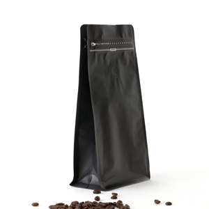 Baixo MOQ 8oz 250g Matte Black Flat Bottom Coffee Packaging Bags com válvula unidirecional e zíper lateral - Product Image 2