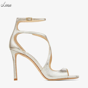 <span class=keywords><strong>Sandales</strong></span> à talons aiguilles à bout ouvert en cuir PU doré poli tendance 2025 pour femmes - Product Image 5