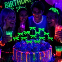 Özel Renkli Sevimli Fiyonk Şeklinde Cupcake Süsleri, Kekler, Cupcake'ler ve Tatlılar için Mükemmel Dekorasyon, Neon Parti ve Gece Kutlamaları için.