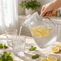 Carafe à eau en verre avec couvercle et poignée, pichet à thé glacé à nervures verticales avec bec verseur