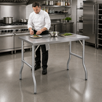 Table de travail en acier inoxydable à un seul niveau, de qualité commerciale 304, de qualité restauration, avec pieds ronds à support stable, pour usine alimentaire