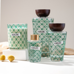 Juego de vela aromática y difusor de varillas de cera de soja natural con diseño geométrico verde Aikun, aroma ambiental para el hogar, fragancia para el dormitorio - Product Image 3