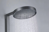 Système de douche mural en laiton noir avec pommeau cascade thermostatique et douchette à jet/pluie pour usage hôtelier