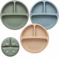 Assiettes pour tout-petits en silicone sans BPA, lot de 3, base à ventouse divisée, assiette antidérapante pour bébé, sans danger pour le micro-ondes, la lave-vaisselle et le congélateur
