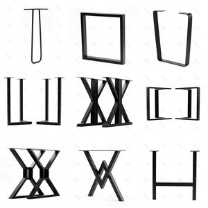 Modern Industrial Home Office Shaped Detachable Glass Desk Frame Black Wrought Steel <b>Cast</b> Iron <b>Powder</b> Coated Metal Table Legs - Product Image 6