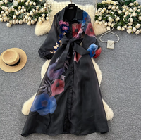 Robe longue décontractée TKS Fall Roman Bow Collar pour femme, robe en dentelle