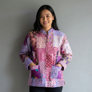 Quilted <b>Patchwork</b> <b>Jacket</b> Women's Mandarin Collar Full Sleeve Cotton Autumn Style Regular Length Patch Designs gift for her - Product Image 1