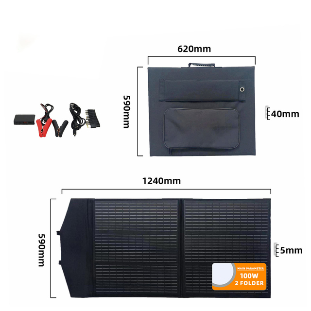 100W Waterproof Black Foldable Solar Panel for Camping and Hiking Portable Outdoor Use 18V 6.1A Foldable Solar Panel