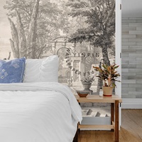 Papier peint mural personnalisé imperméable vintage, architecture de jardin, sculpture, arbre, pavillon, paysage de jardin italien