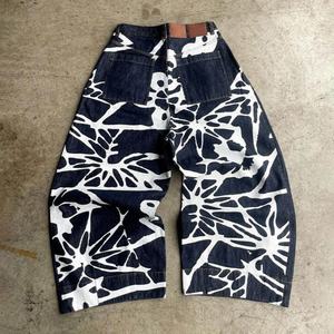 Pantalones Vaqueros Deslavados Vintage con Estampado de Grafiti, Pierna Ancha, Corte Holgado de Primavera, Estilo Hip Hop, Cintura Media, Transpirables, Lavables, Tejidos - Product Image 3