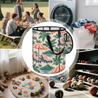 Poubelle extérieure pliable personnalisée avec chaises de resort, motif îles du Pacifique, couvercle zippé et poignées de transport