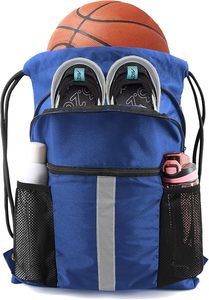 Drawstring Backpack Bag with Shoe Compartment X-Large Black Gym Sports String Cinch Backpack - Product Image 6
