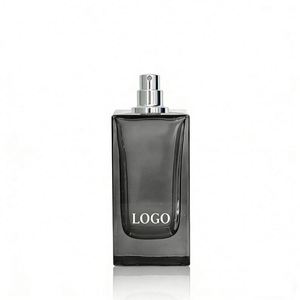 Customized Logo Mens Square 30ml 50ml 100ml Empty Amber & Grey Glass Perfume Bottle with <b>Pump</b> Sprayer, Black Cap & Gold Trim - Product Image 3