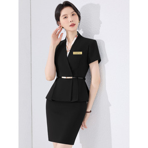 Women's Professional Summer Suit Short Sleeve Elegant Style For Hotel Reception <b>Work</b> Uniform - Product Image 4