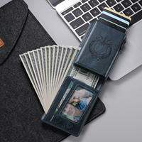Portefeuille à rabat SUTENI avec fentes pour cartes, en similicuir, boîte à cartes avec bouton de pression qui éjecte automatiquement la carte