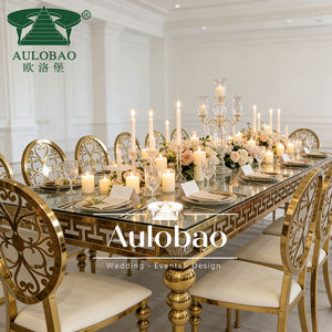 Mesa de Comedor Rectangular con Marco de Acero Inoxidable Dorado e Iluminación LED para Hotel - Product Image 6