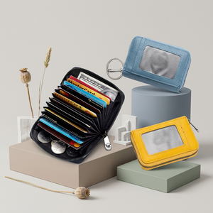 WRIZA Étui à cartes en cuir protégé par RFID avec fentes accordéon, compartiment zippé, design élégant, rangement sécurisé, utilisation quotidienne élégante - Product Image 4