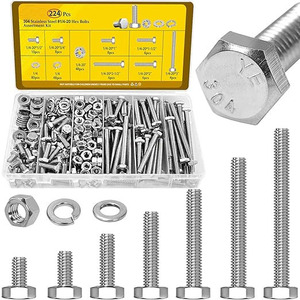 304 Stainless Steel Hex Bolt Set 224 Pcs M3 M4 M5 M6 M8 M10 M12 Nuts Washers Assortment Kit Standard Grade A DIN 933 - Product Image 1