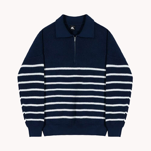 Pull rayé noir et blanc pour homme, tricot à col, niche haut de gamme, sweat-shirt de couple, polo décontracté, pull, vêtement d'extérieur - Product Image 6