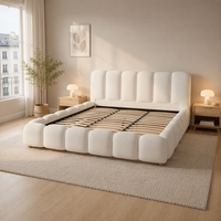 Cadre de lit rembourré doux et moelleux, design européen, lit plateforme en tissu taille King pour chambre à coucher