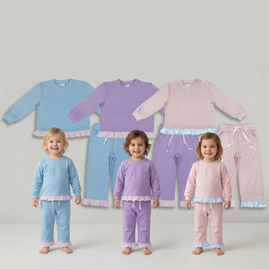 Vêtements en coton pour enfants en gros, ensembles de chemises à manches longues et de pantalons longs pour bébés filles - Product Image 1
