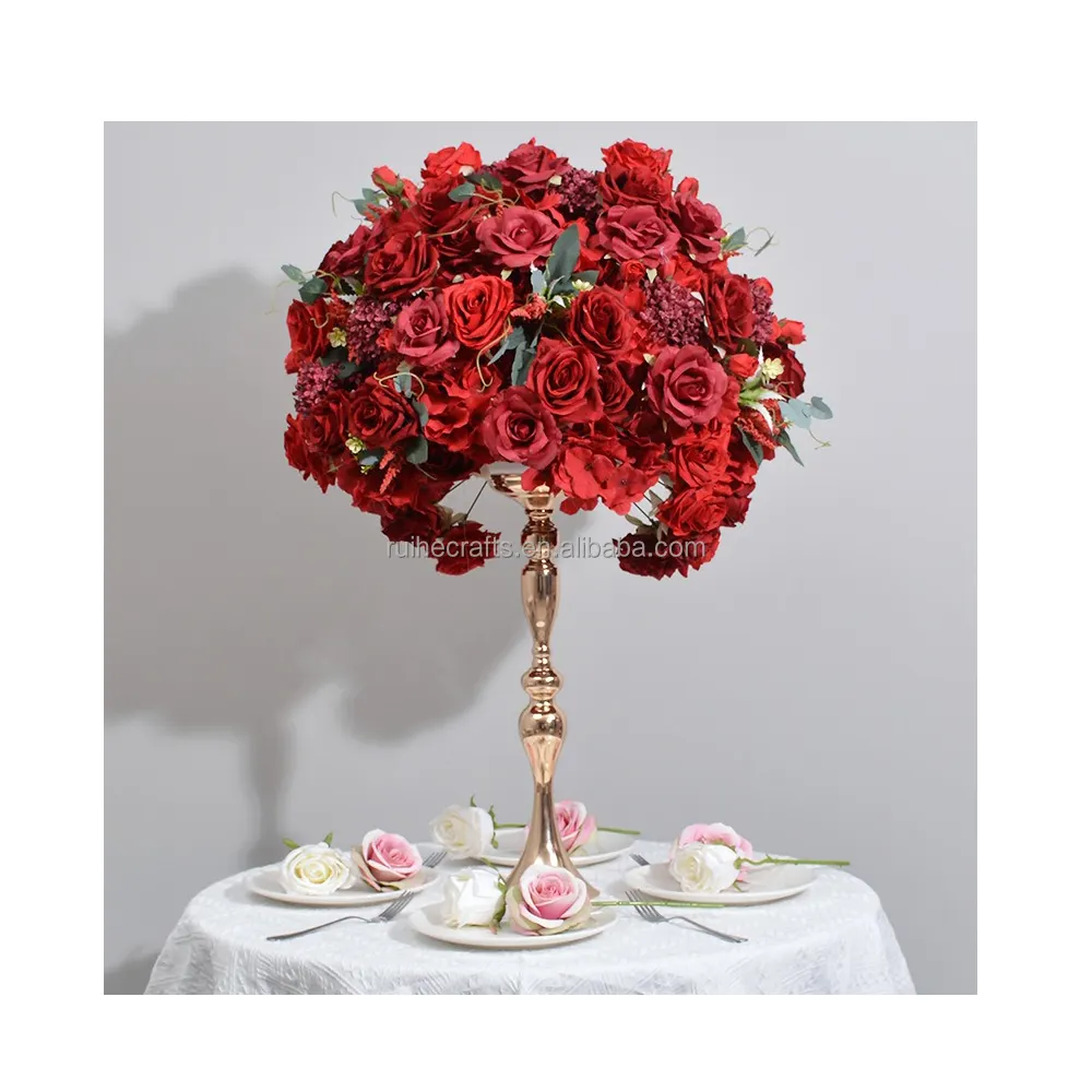 Decorazione della tavola da pranzo di nozze composizione floreale pezzi del centro della palla del fiore di nozze della rosa rossa artificiale