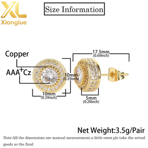 Elegant High End <b>Small</b> Quantity Accessories Wholesale Round Full Zircon <b>Silver</b> Plated Hip Hop Gift Men <b>Earrings</b> - Product Image 3