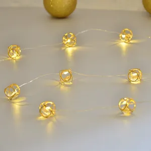 LED Baterai Logam Bentuk Kubus Cooper Kawat String Lampu untuk Pesta Natal Pernikahan Dekorasi