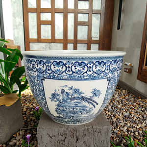 Jingdezhen Extra Large Bleu et Blanc Porcelaine Fish Tank Céramique <span class=keywords><strong>Jardinière</strong></span> Fish Basin Cour Lotus Water Lily Grand <span class=keywords><strong>Réservoir</strong></span> - Product Image 2