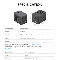 Adaptateur de voyage en gros d'usine GaN 45W PD 3.0 chargeur rapide prise de courant mondiale prise ca adaptateur de voyage universel