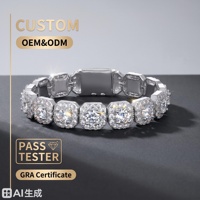 Bracelet Hip Hop en Argent Sterling S925 avec Moissanite Taille Émeraude et Diamants Effet Glaçon D VVS1, Testeur de Diamant Inclus, pour Hommes et Femmes, Idéal Cadeau
