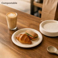Assiette ronde jetable en bagasse de canne à sucre de haute qualité, épaisse, compostable, micro-ondable, 6 pouces