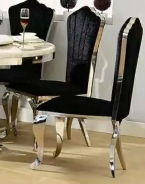 Modern ev siyah altın kadife paslanmaz çelik yemek sandalye