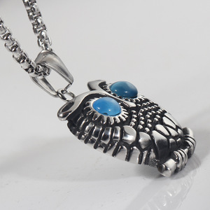 Owl Animal Pendant 32MM Sapphire Inlay <b>Titanium</b> Steel Necklace For Women Everyday Wear - Product Image 2