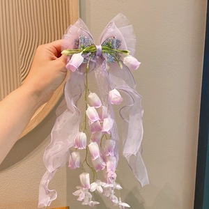 Neue Modische Kinder-Haarspange mit Schleife und Blumenmuster, Niedliches Mädchen-Haaraccessoire mit Langem Band im Süßen Stil, Hochwertig und Lässig - Product Image 3